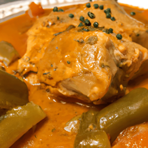 Pollo con una deliciosa salsa hecha a base de curry y otros sabores.