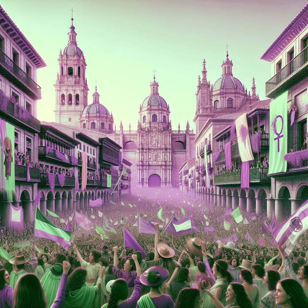 Celebración del Día Internacional de la Mujer en Salamanca con manifestación feminista desde la plaza de la Concordia a la Plaza Mayor. Apoyo del Partido Socialista.