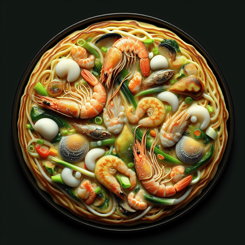 Receta de Pancake de Cebollino y Mariscos. Cómo hacer un pancake con sabores frescos y crujientes de mariscos. Ideal como aperitivo o plato principal.