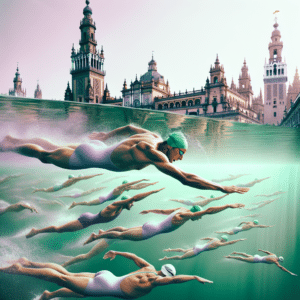 Maratonianos y medallistas olímpicos compiten en natación en aguas abiertas en Sevilla. Destacan victorias de nadadores estadounidense y alemán, y sprint emocionante de Ángela.