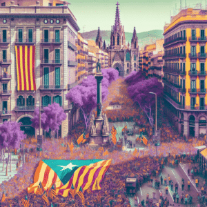 La Diada de Catalunya en Barcelona: fiesta marcada por la lucha independentista catalana cada 11 de septiembre. Catalans reclaman autonomía.