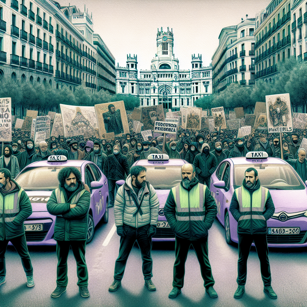 Miles de taxistas protestan en Madrid contra el alza de seguros, exigiendo apoyo gubernamental ante una profesión en riesgo por crecientes costos y competencia feroz.